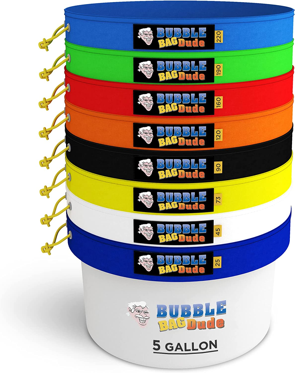 BUBBLEBAGDUDE Bubble Bags 5 Gallon 8 Bag Set Herbal Ice Essence Extraction Bag Kit with 10 X 10&rdquo; (25 Micron) Pressing Screen and Storage Bag image number 1