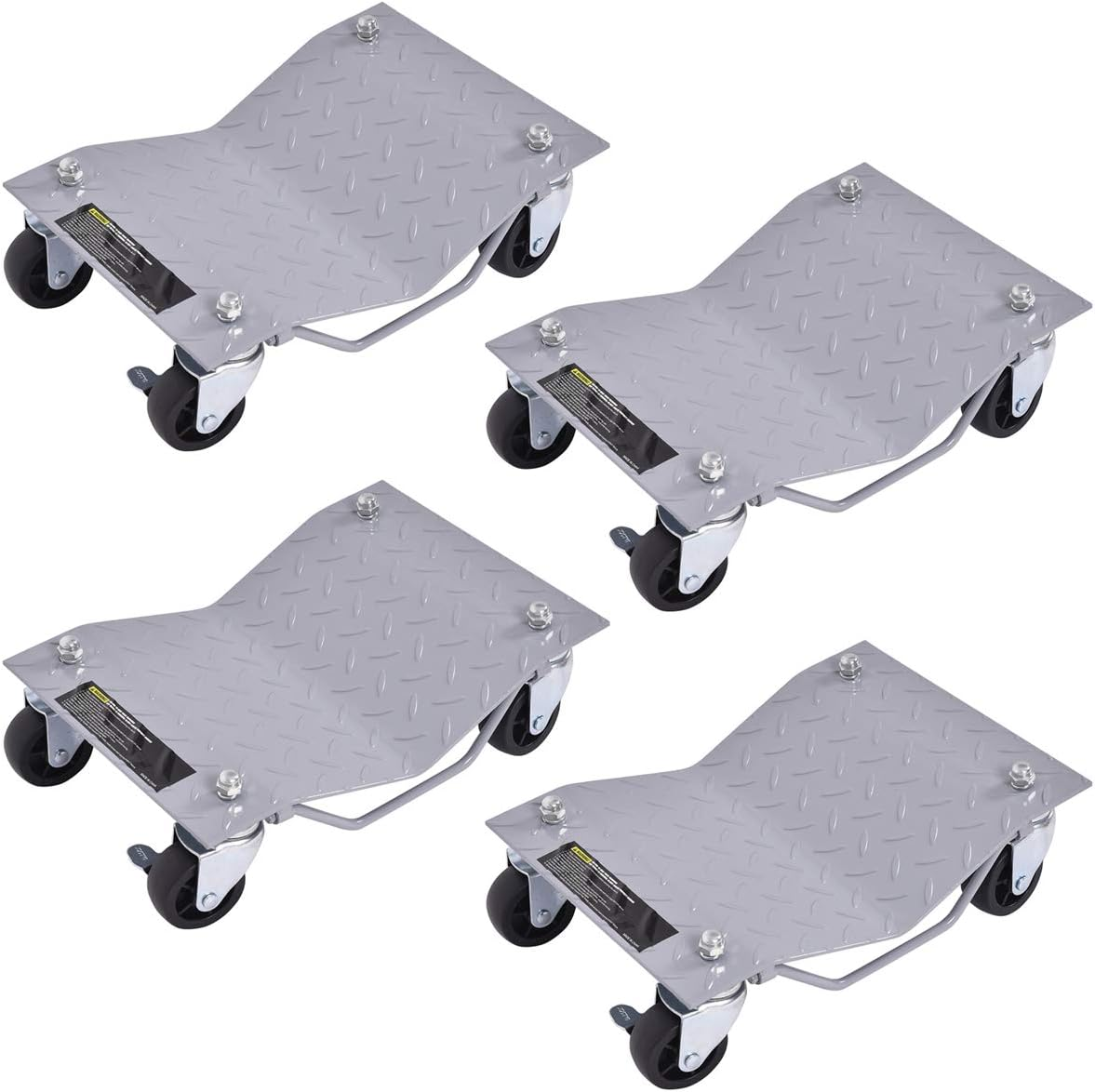 Costway 2720 KG Capacity Wheel Dolly Set of 4, Heavy Duty Steel Tire Skates with Lockable Casters & Handle, 40.5 X 30 Cm Car Lift Dolly Set for Moving Cars, Trucks, Tractors, Motorcycles, Gray