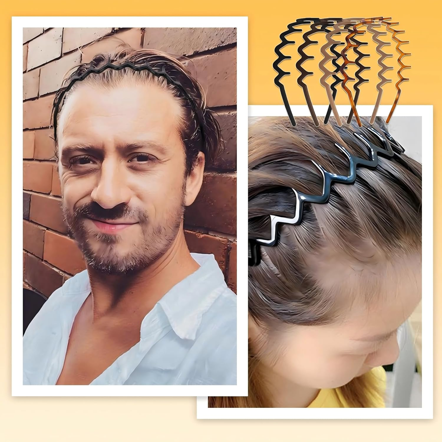 Set of 4 Zig Zag Headbands, Recycled Plastic Wavy Toothed Hair Band, Tooth Comb Hairband Wavy Zigzag Headband for Women and Men, Classic 90S Hair Hoop Accessories (Black + Brown + Khaki + Coffee)