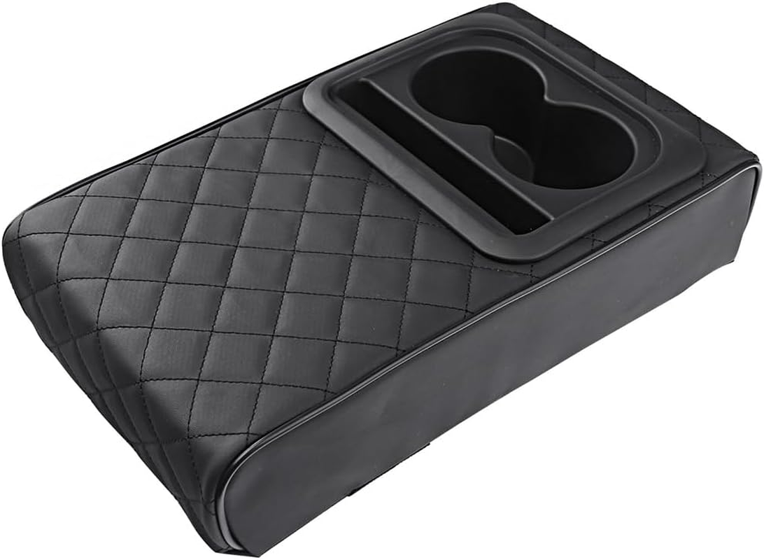 Car Armrest Cover, Universal Centre Console Leather Pads, Car Box Pad with Cup Holder and Organizer, Memory Foam Armrest Box for Vehicles, Auto Center Console Armrest Pillow Pad, Black image number 5