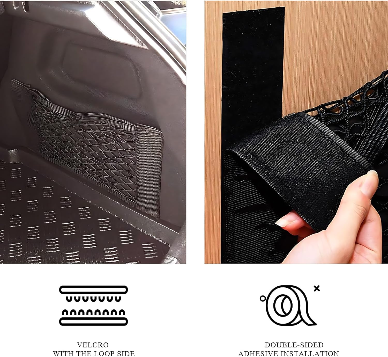 CHEUNGHAO 2-Pack 25X80Cm Elastic Mesh Storage Pockets with Hook & Loop Tape - Versatile Cargo Net Wall Sticker Bags for Car, RV, and Home Organization image number 6