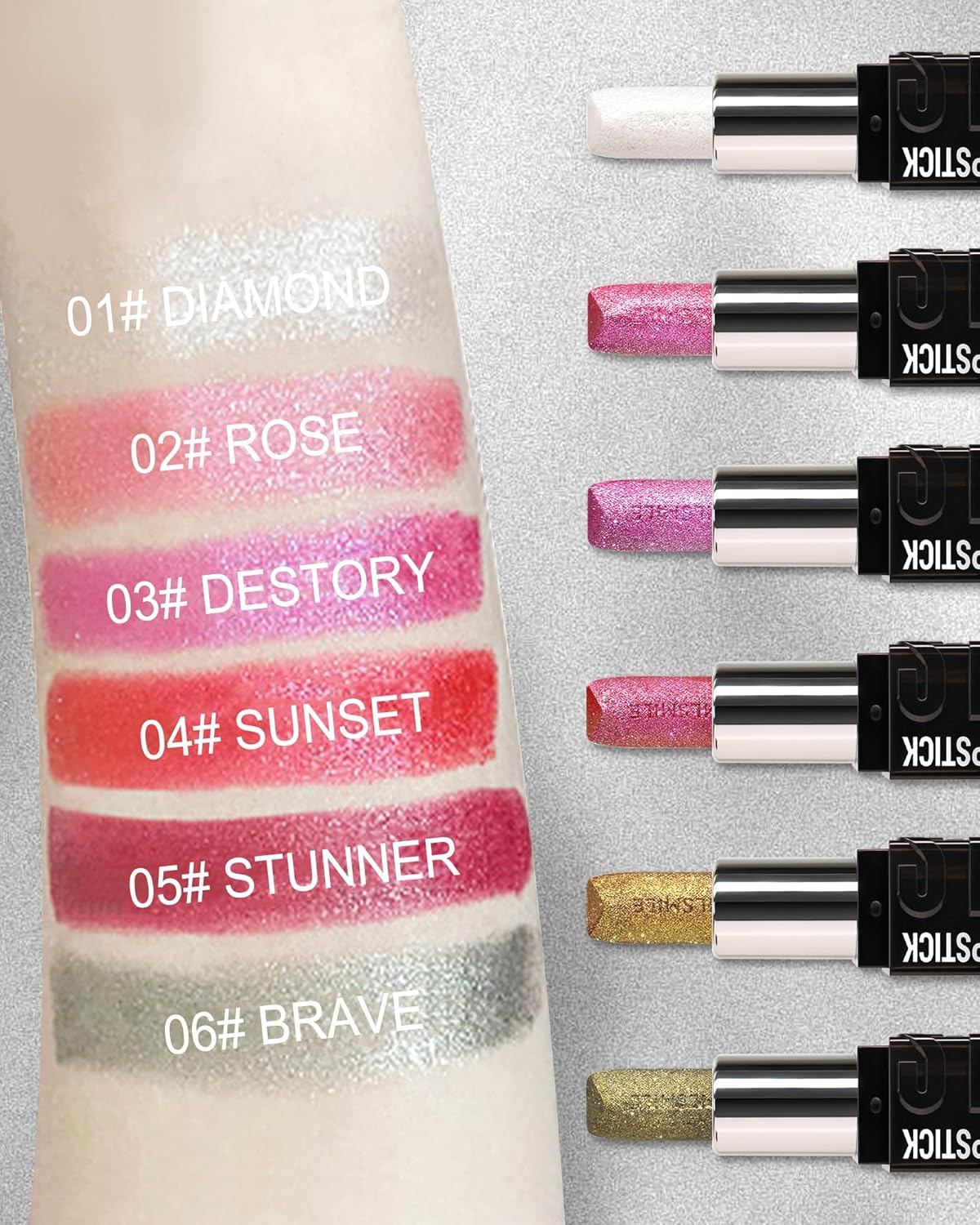 Glitter Lipstick Red, Spark Lipstick, Lipstick Rose, Diamond Lip Gloss Waterproof Durable, Emergency Stick Cup Tinted Lip Balm, Make-Up 24 Hours Hold, Mother'S Day Cosmetic Gift for Women C25 image number 2