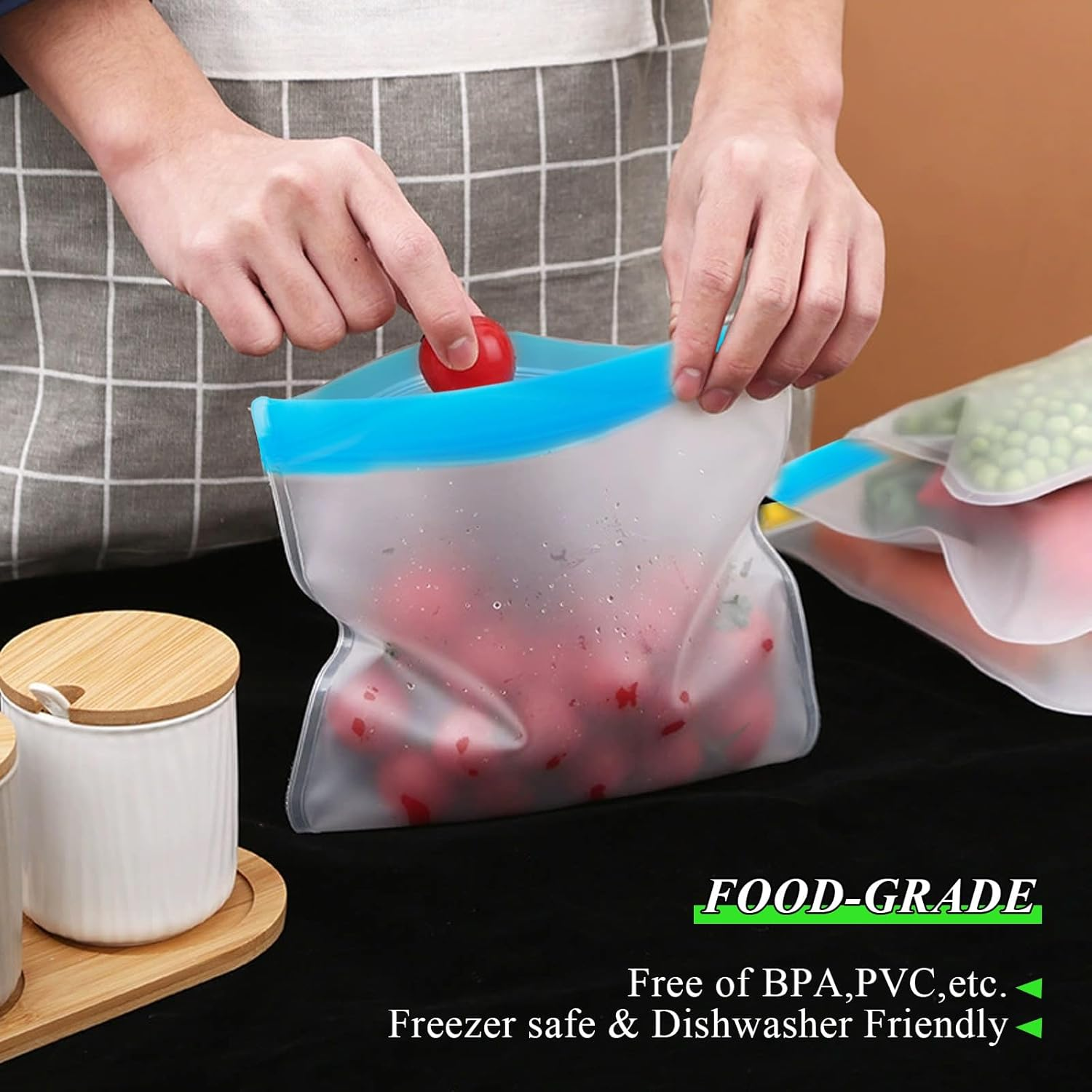 24 PCS Silicone Food Storage Bags,Reusable Freezer Bags, for Kitchen Storage Organisation, Ziplock Bag,Thicken Silicone Food Storage Bags, Vegetable Lunch Meat Food Sub-Bag, Dishwasher Safe