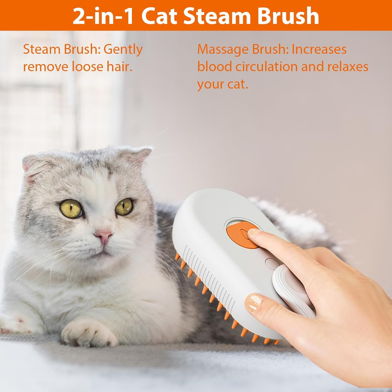 Cat Brush with Steam Pet Spray Massage Comb Steam Brush Dog Steamy Brush Cat Pet Hair Brush Cat Massage Brush Cats and Dog Care to Eliminate Flying Hair Care Massage (Orange) image number 2