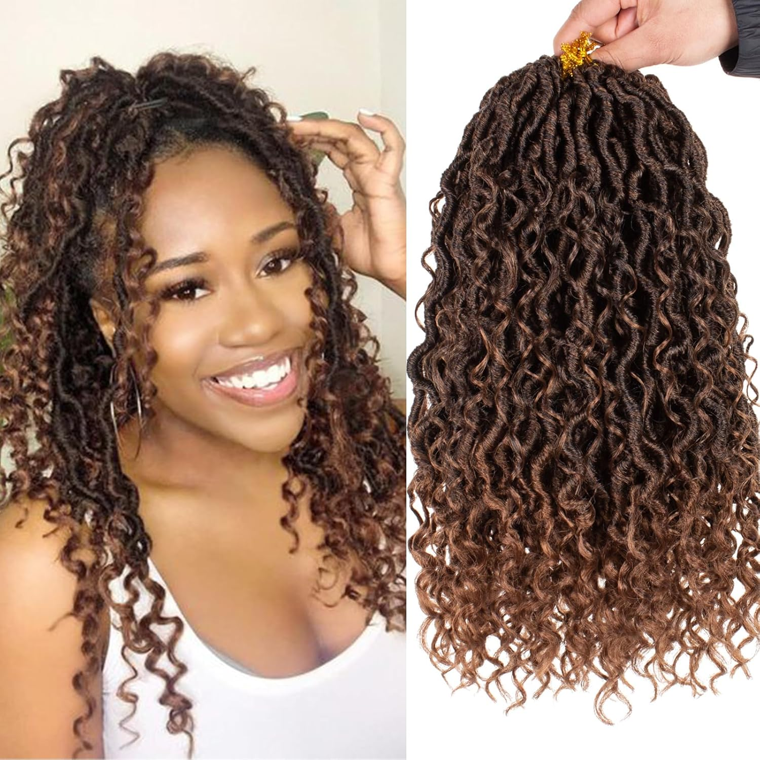 Mscat 14 Inch 8 Packs Ombre River Goddess Faux Locs Crochet Hair Wavy with Curly Ends Pre-Looped River Locs Synthetic Crochet Braiding Bohemian Faux Locs Hair Extensions (14 Strands/Pack T27#)