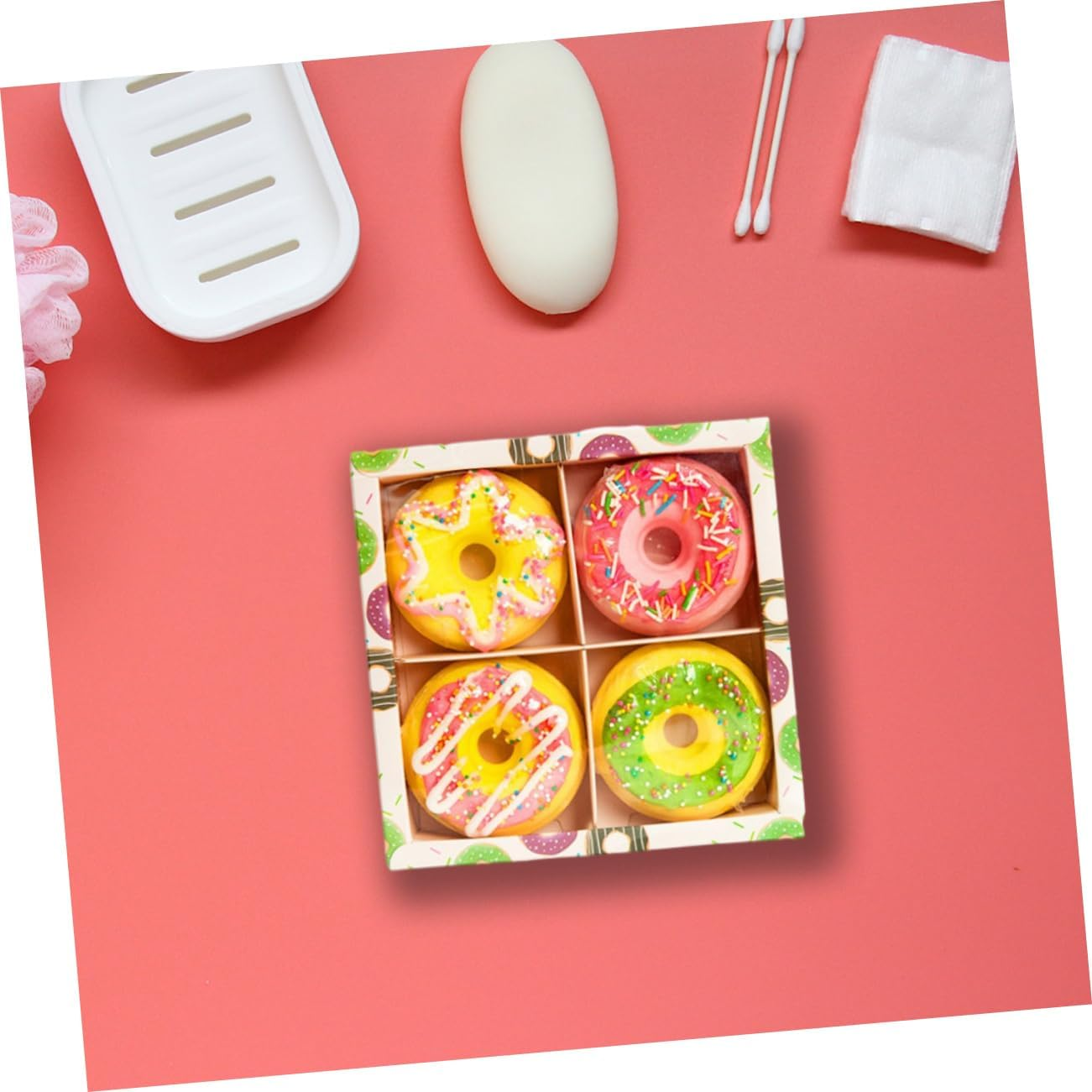 LOLIPPYY Doughnut Shape Shower Bombs 100G Set of 4 Moisturizing Bath Salts for Boys and Girls Essential Oils Fun Bath Time Experience Random Style image number 6