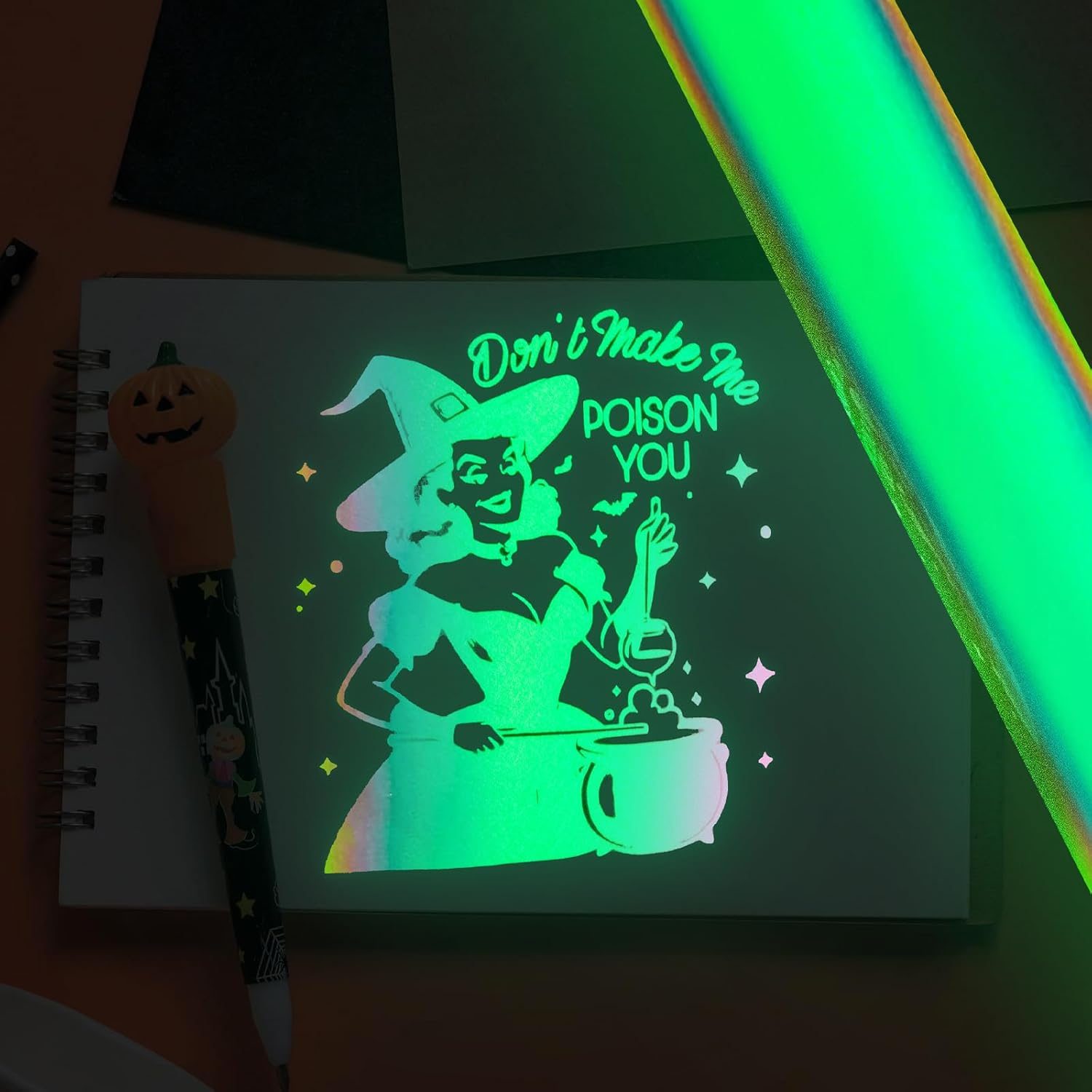 GIRAFVINYL Glow in the Dark Holographic Opal Vinyl - 12&rdquo; X 6Ft Glow in the Dark Permanent Vinyl Opal Holographic Vinyl Permanent White to Green for DIY Crafts Decor, image number 2