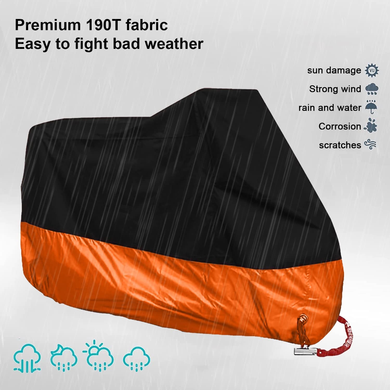 GIOD Motorcycle Cover, All Season Waterproof Sunscreen Dustproof Snowproof Motorcycle Cover with Keyhole, Silk Polyester Protective Cover for Motorcycle, Scooter, Bike (XXL, Orange)