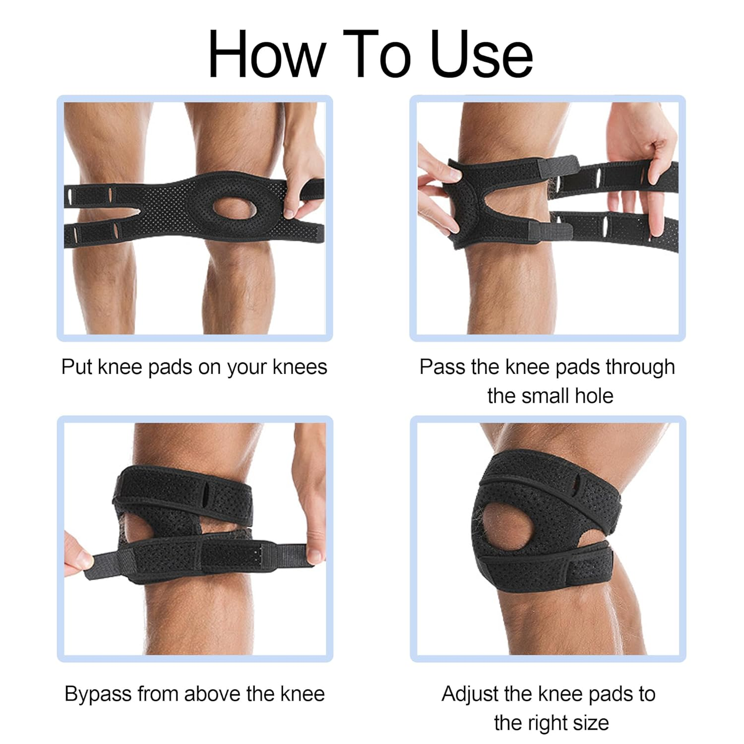 Bestek 2PCS Wellness Knee Brace,Adjustable Patella Tendon Knee Strap Sleeve,Knee Support for Arthritis Pain, Injury Recovery, Running,Workout,Men,Women-Black image number 6