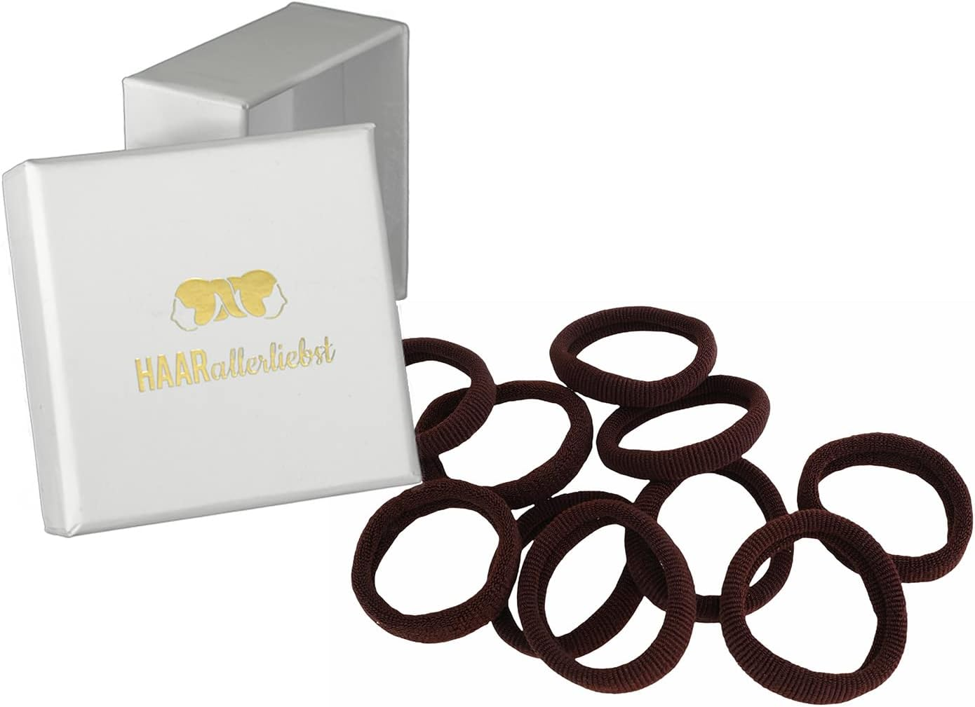 Haarallerliebst Hair Bobbles Extra Soft (Pack of 10 | Dark Brown | 4 Cm) with Box for Storage (Box Colour: White; Colour: Brown) - Box Colour: Pink; Colour: Black image number 5