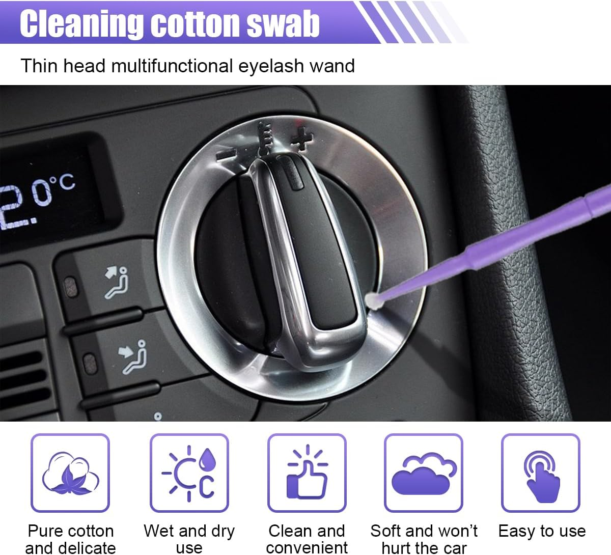 100Pack 1.5Mm Touch up Paint Brushes, Repair Paint Brushes, Disposable Cotton Swabs Micro Applicators for Car Paint Chip Repair Automotive Scratch (Light Purple)