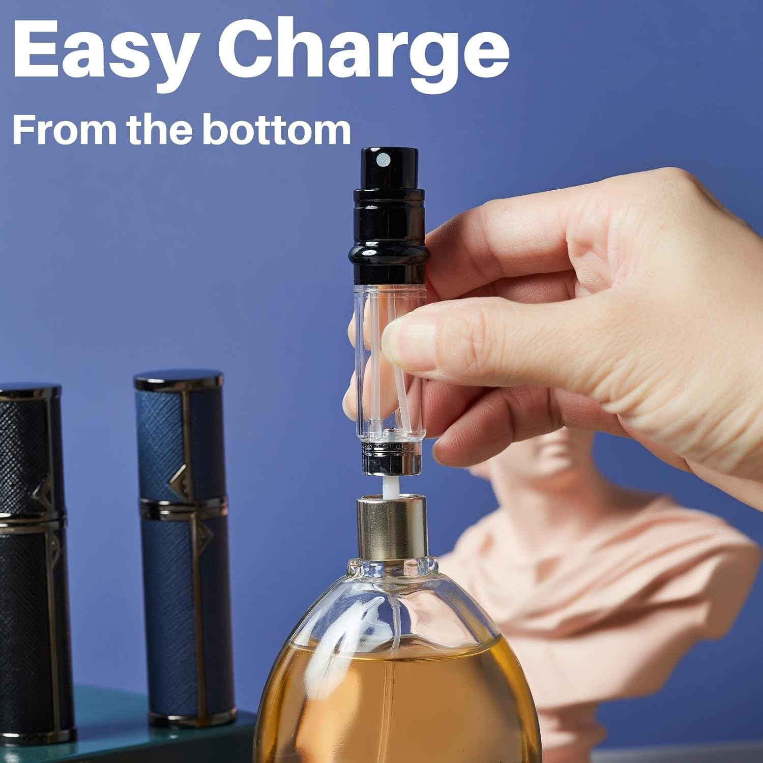 Refillable Portable Mini Perfume Atomizer for Travel, 5Ml Luxury Empty Leakproof Pump Perfume Spray Bottle Atomizer for Man and Woman (D.Blue(Bk)) image number 5