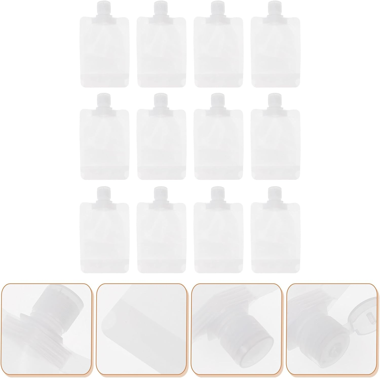 GALPADA 12Pcs 100ML Leakproof Travel Lotion Pouches with Flip Cap, Portable Refillable Squeezable Cosmetic Containers for Toiletries and Shampoo, White Self-Standing Bags for Travel And image number 3