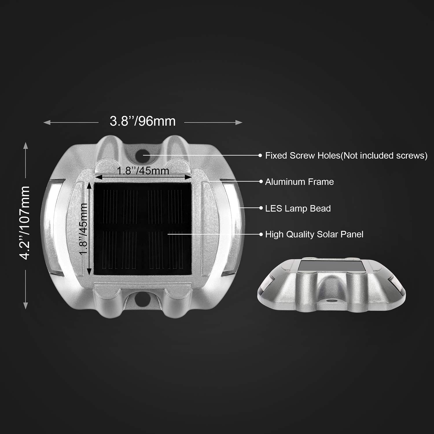 4Pack Solar Deck Lights LED Driveway Lights Solar Powered Dock Light Outdoor IP68 Waterproof Road Markers for Step Sidewalk Stair Boat Garden Ground Pathway Yard (Green) image number 2