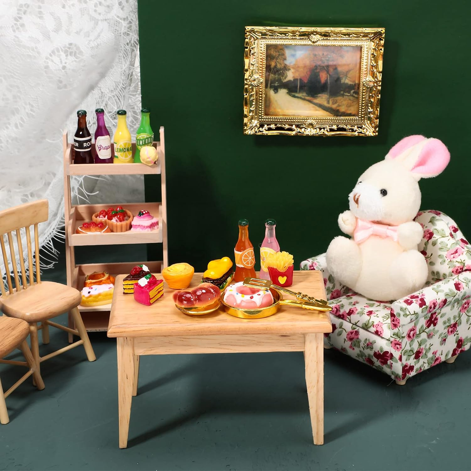 Skylety 68 Pieces 1:12 Miniature Food Drinks Bottles Dollhouse Accessories Mixed Tableware Kitchen Pretend Play Miniature Food and Drinks for Dollhouse Grocery, Mini Kitchen Accessories (Food) image number 2