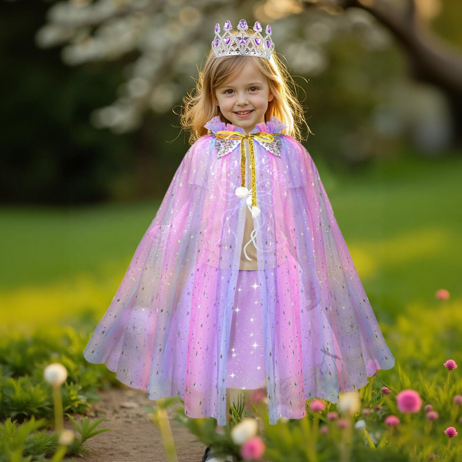 Meland Princess Dress up Clothes for Little Girl, 11Pcs Princess Cape with Crown, Princess Dresses for Girl 3-8 Birthday Gift - Pink image number 4