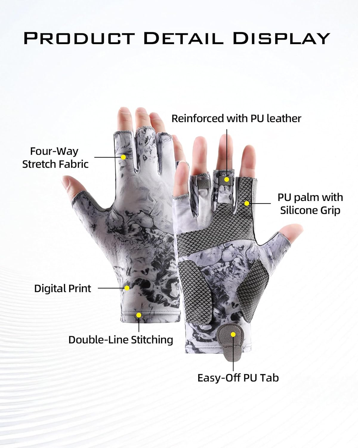 Reelfin Sun Gloves UPF 50+ Fishing Gloves, Fingerless Sun Protection UV Protection Stretch Fishing Gloves for Men Women - Sky Blue image number 5