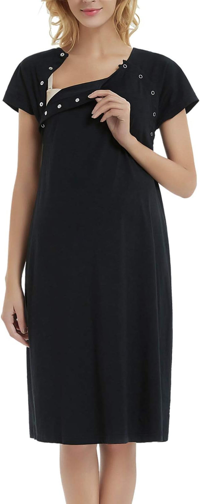 GINKANA Maternity Labor Delivery Hospital Gown Breastfeeding Nursing Nightgown Nursing Nightdress image number 1