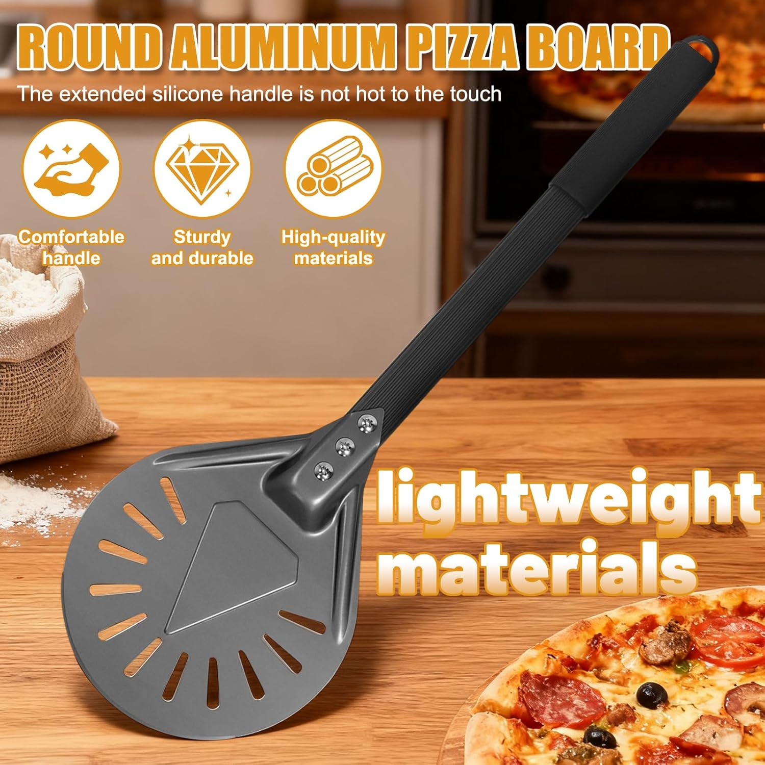7 Inch round Anodized Aluminum Perforated Pizza Peel Turner with Metal Handle Pizza Paddle Spinner for Outdoor Pizza Oven Accessories (7 Inch) image number 2