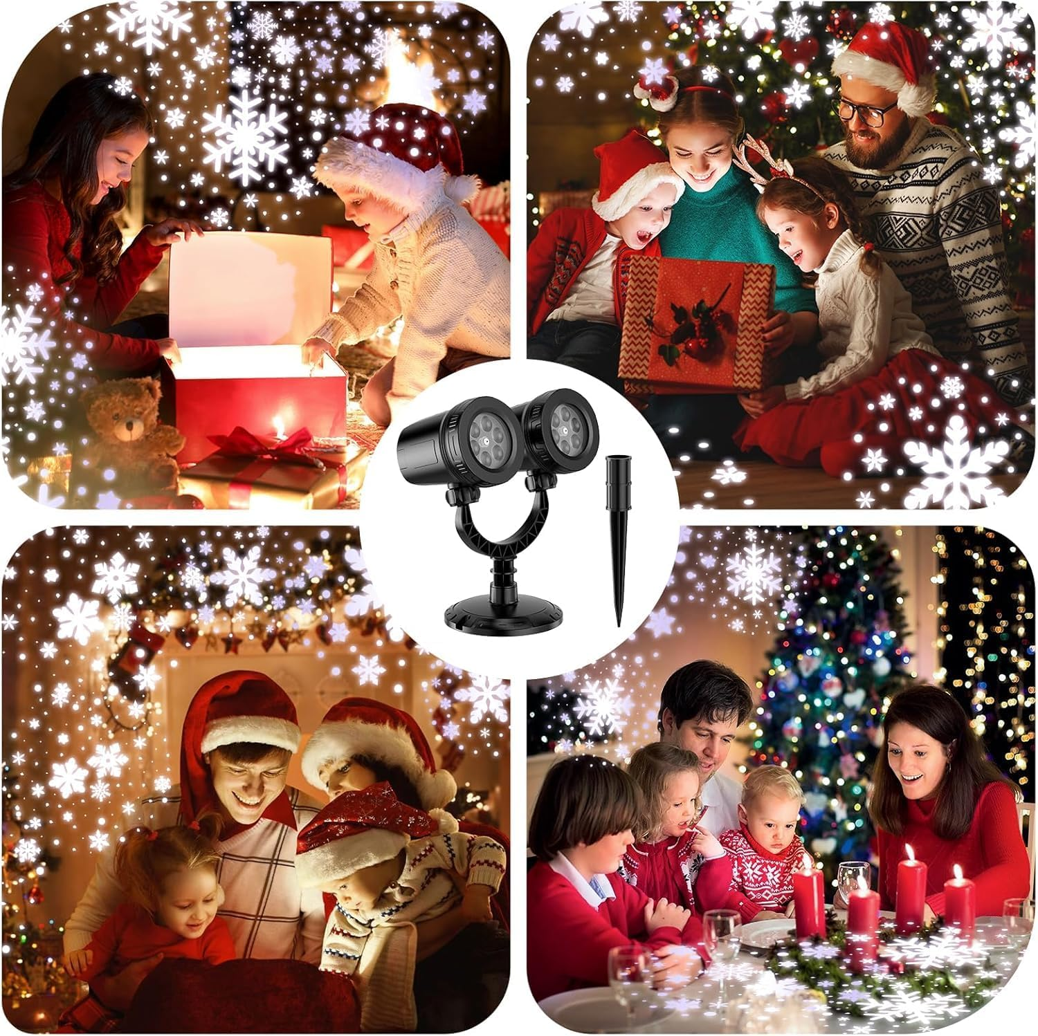 Christmas Double Head Snowflake Projection Lights, Outdoor LED Christmas Lights IP65 Waterproof,Rotating Snow Lamp Brighter LED Landscape for Xmas Holiday Party Decoration