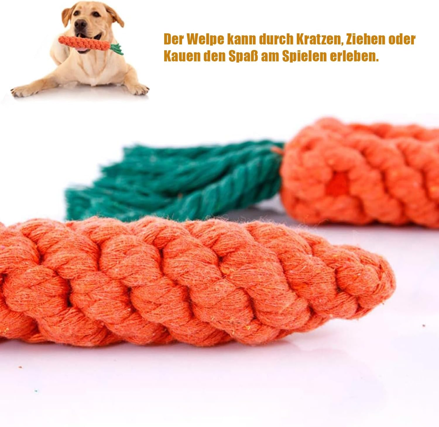 Norhogo Pack of 2 Dog Toys Carrot Chew Toy for Puppies, Puppy Carrot Rope Toy Braided for Teeth Cleaning, Interactive Dog Toy, Dog Toy for Small Medium Puppies image number 3