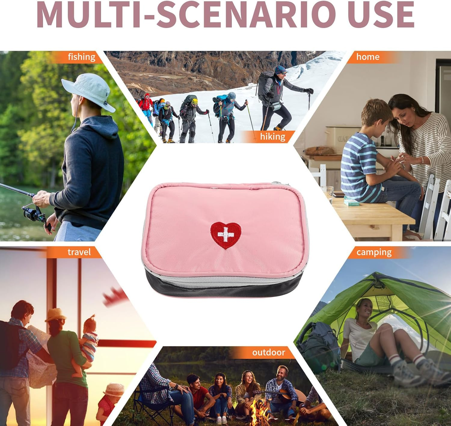 Portable Mini First Aid Kit &ndash; Waterproof Pink Medicine Travel Bag with Compartments &ndash; Medical Organizer Pouch for Kids, Adults, Home, Office, Camping image number 4