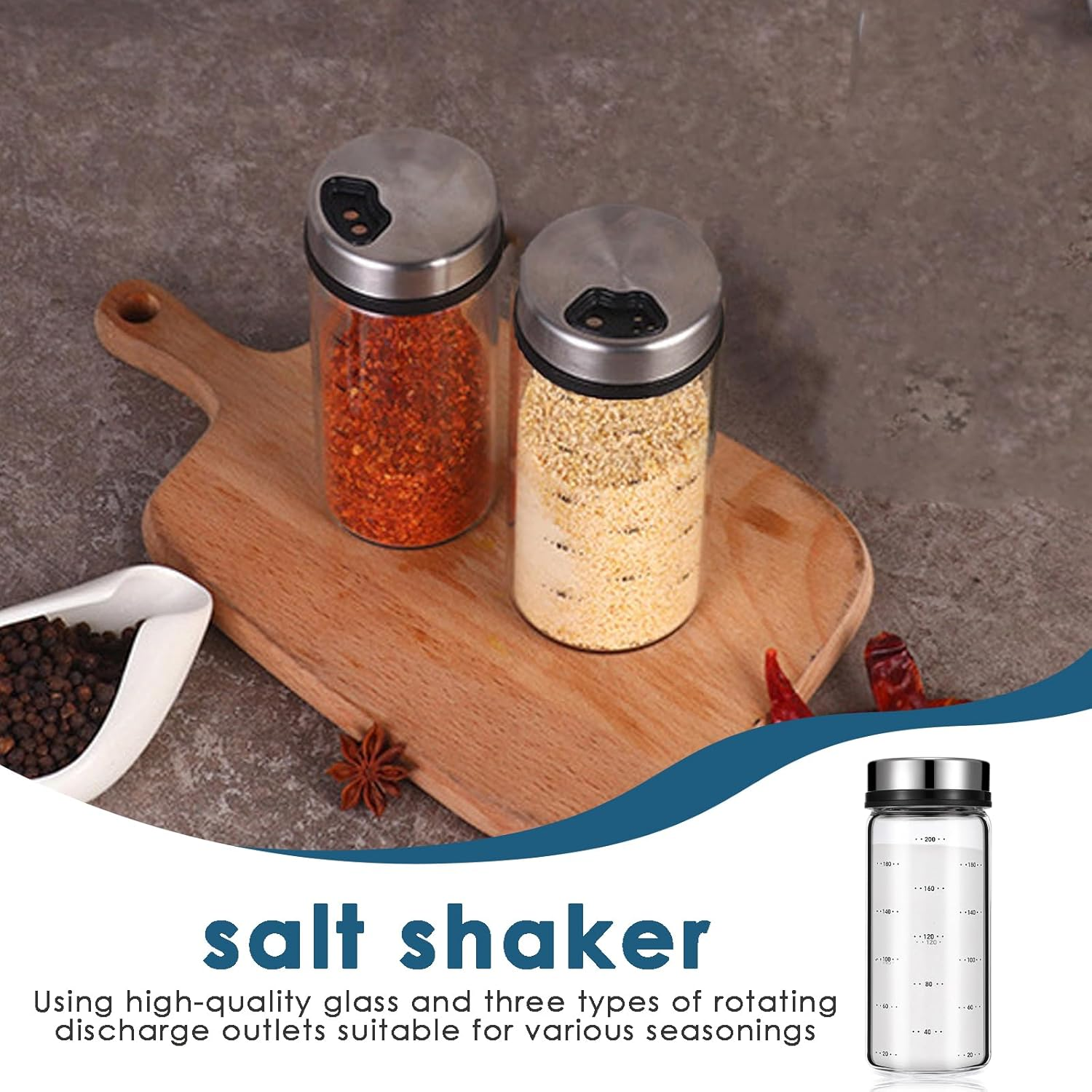 1 Salt Shaker, Salt Dispenser, Seasoning Shaker &ndash; 200Ml Heat-Resistant Glass Spice Jar with Adjustable Rotating Lid for Kitchen, Dining, or Decorative Use (Leak-Proof) image number 4