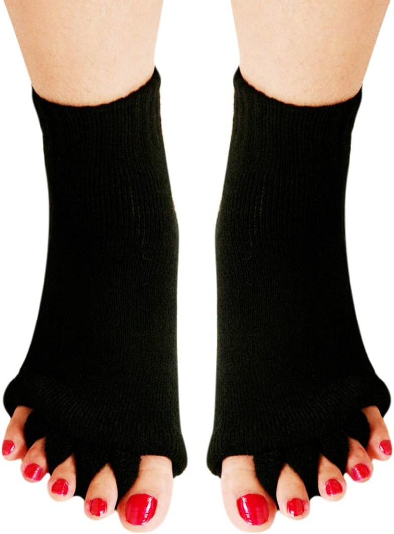 3 Pairs Yoga Sport Gym Five Toe Separator Socks Foot Alignment Pain Massage Toeless Socks image number 2