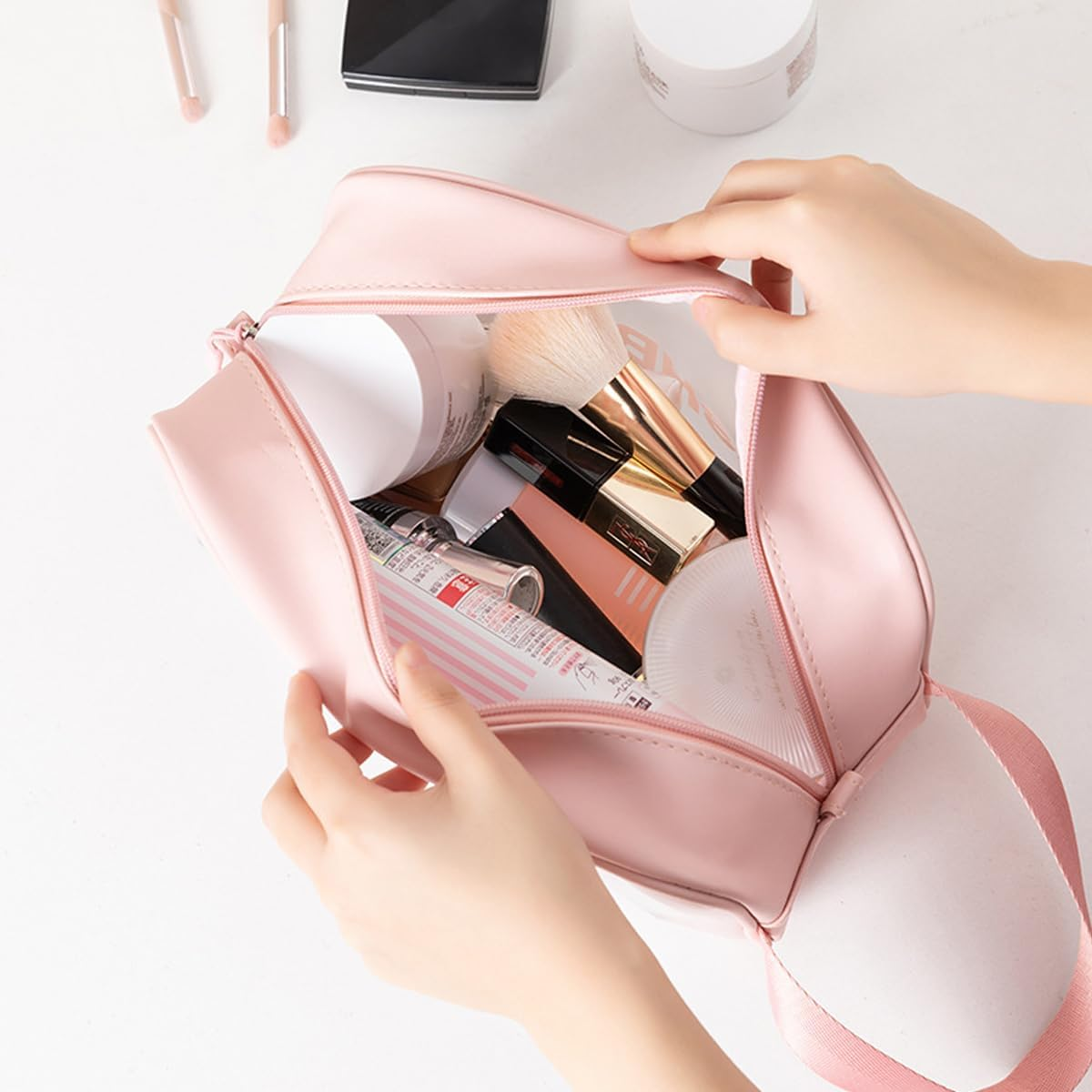 Set of 3 NUZAMAS Travel Toiletry Bag Transparent Makeup Bag Clear Waterproof Cosmetic Bag 3 Size of Travel Organizer Bag for Women and Girls Pink image number 2