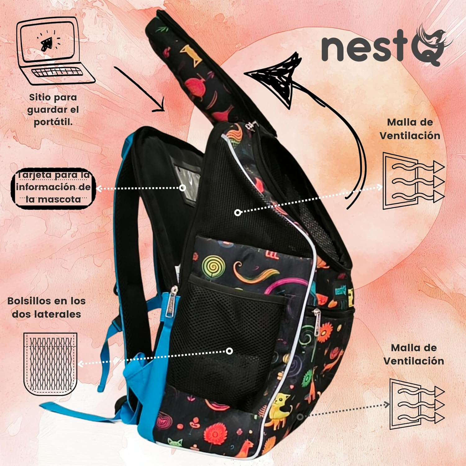 Backpack for Small Pets Such as Dogs and Cats up to 3 Kg &ndash; Neck Protector for Head &ndash; Travel Bag, Puppy Carrier &ndash; Size 43 X 30 X 20 Cm image number 6