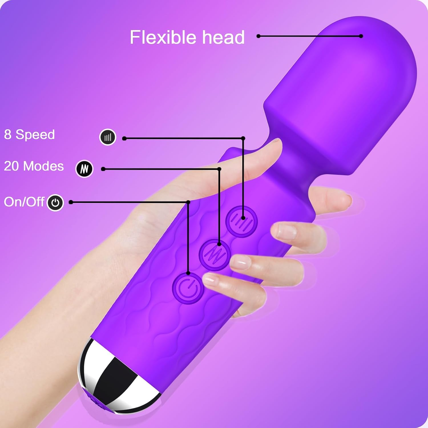 Vibrator Wand for Women - 20 Patterns & 8 Speeds G-Spot/Clitoral Stimulator, Quiet Cordless Dildo Massager, Submersible Adult Sex Toy Rechargeable Waterproof Small (Rose Red) image number 2