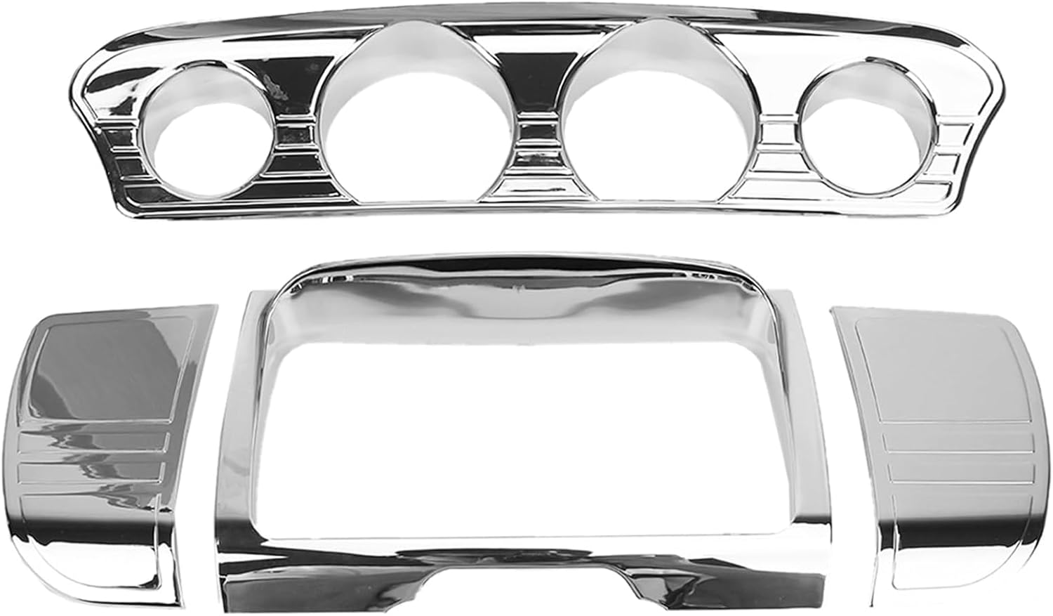 1 Set Motorcycle Chrome Tri-Line Gauge Trim 7284 + Stereo Trim Cover Fit for Harley 2014-2017 Touring Electra Glides/Street Glides/Tri Glide