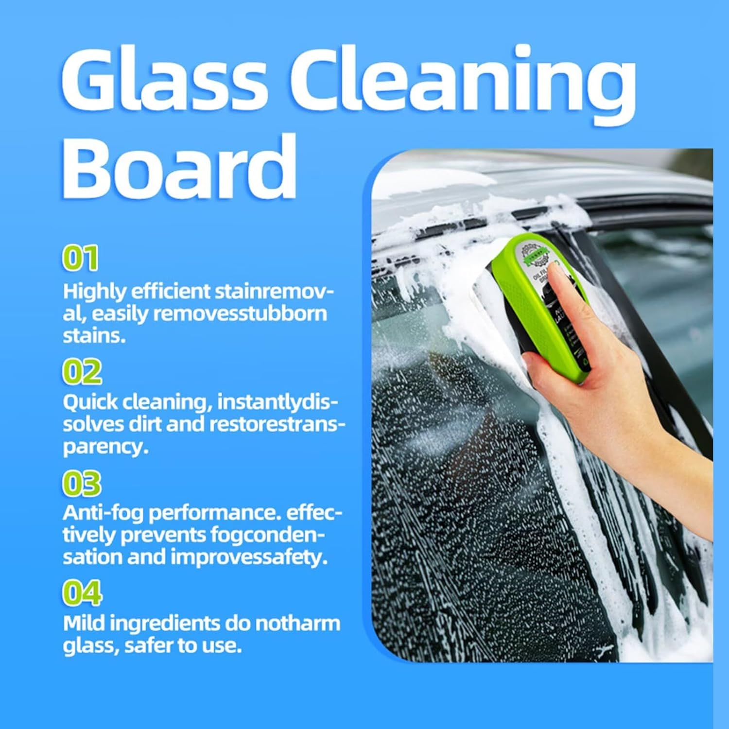 LEZOOY 1 Pack Car Oil Film Cleaning Brush Powerful Glass Cleaner Removes Dirt Improves Visibility and Clarity Prevents Mirrors from Fogging Reusable Green image number 4