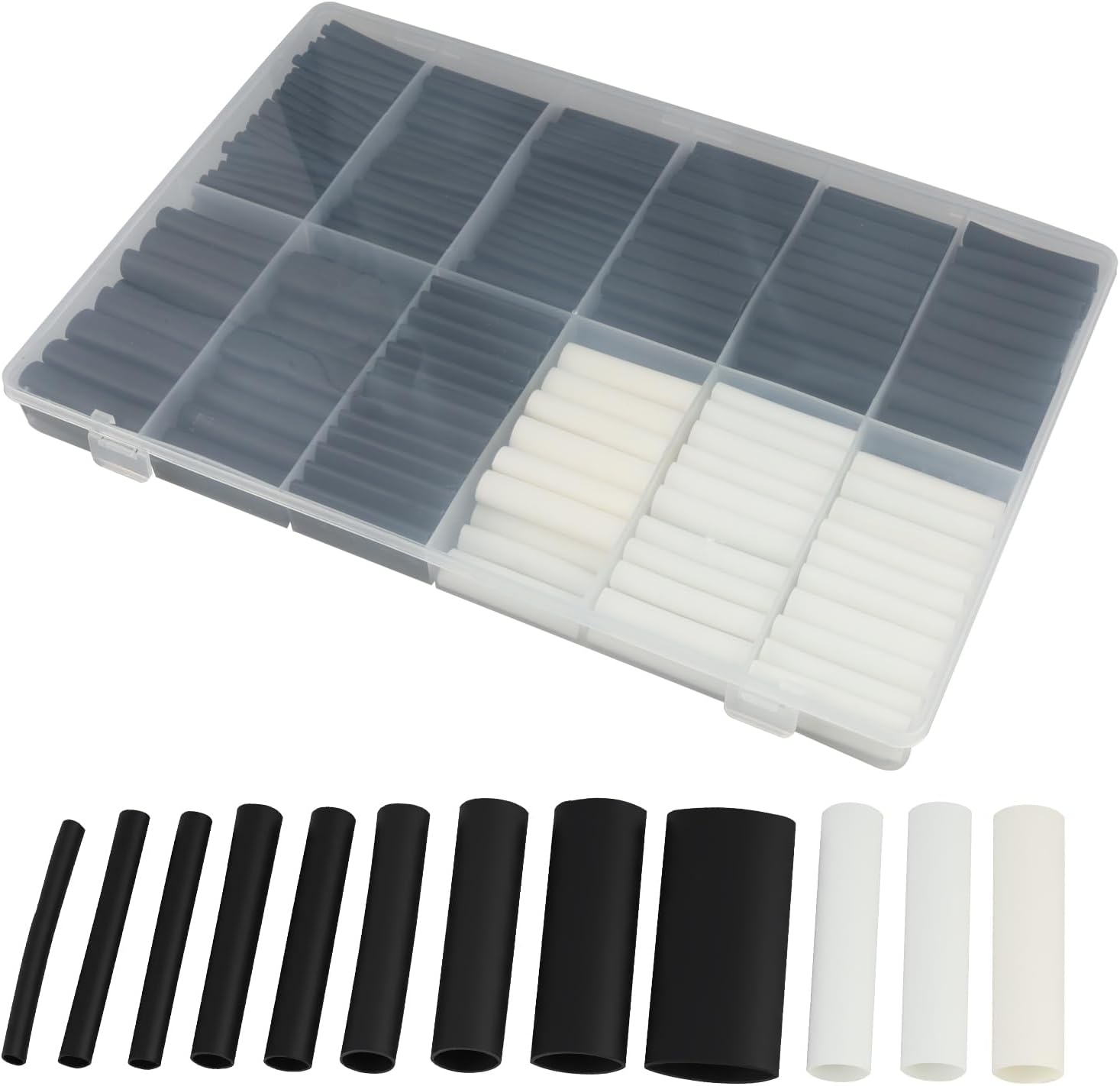 333 Pcs Heat Shrink Tubing Kit, 2:1 High Flexibility Waterproof Insulation Rapid Shrinkage Wire Connectors, Easy Install Fits for Mobile Phone Computer Data Cables (7 Sizes,Black & White)
