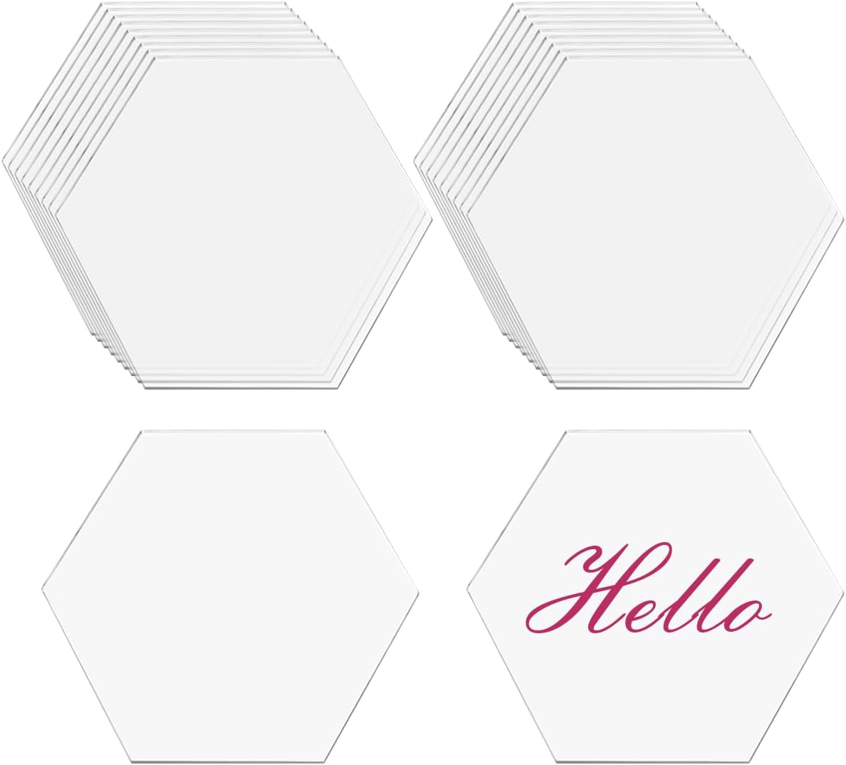 Hexagon Shape Name Cards, 20 Pcs Clear Acrylic Name Place Cards for Wedding, Birthday Party, Banquet Events (8CM)