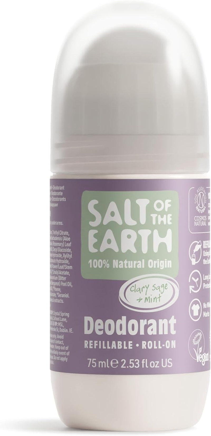 Salt of the Earth - Refillable Natural Deodorant Roll on - Clary Sage & Mint - Effective Long Lasting Protection, 100% Natural Ingredients, Eco Friendly & Vegan - Suitable for Women, Men & Kids - 75Ml image number 5