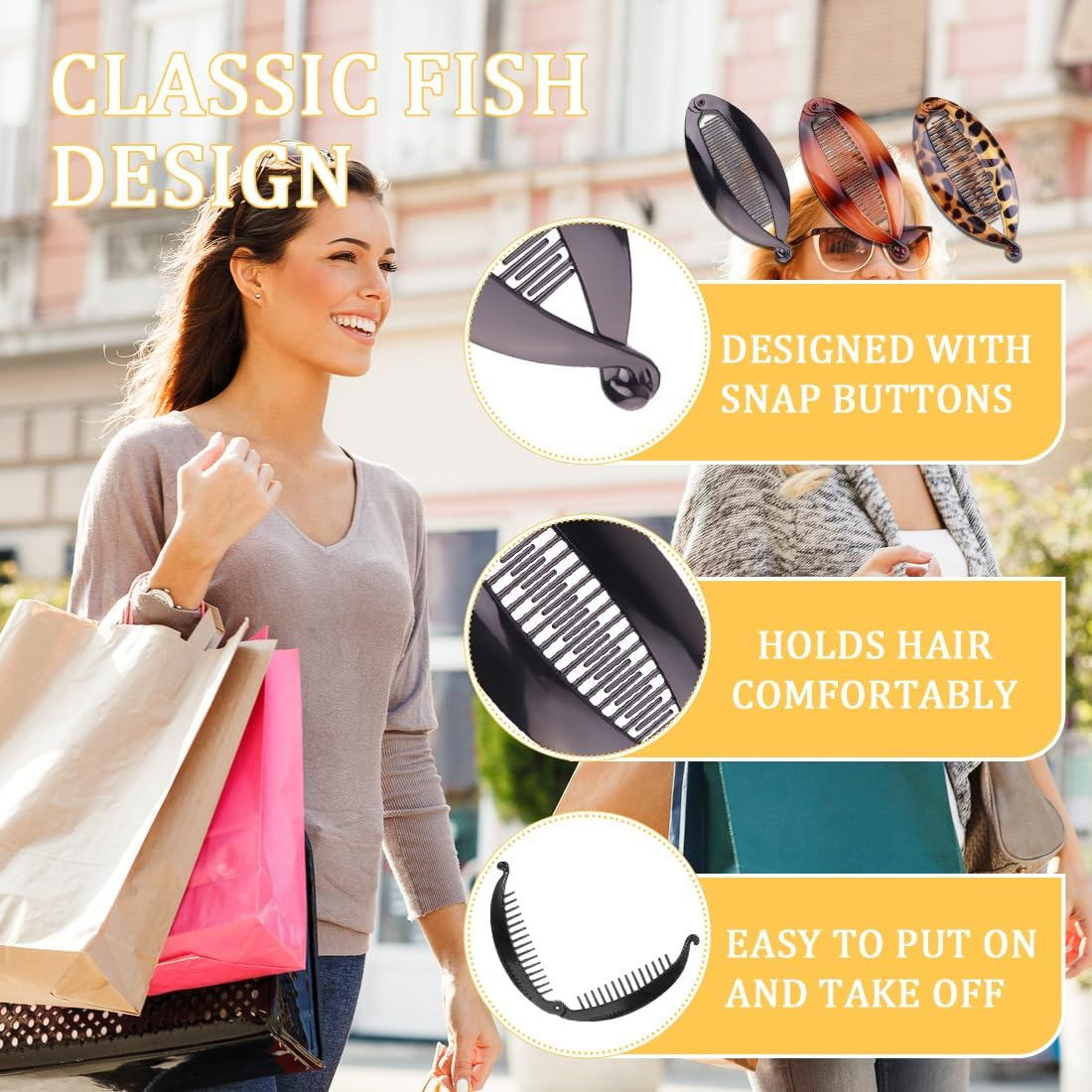 SULIUDAJI 3 Pieces Banana Hair Clips, Fish Hair Clips, Banana Hair Comb, Women'S Ponytail Hair Clip, Multicoloured, Size M, 3 Count