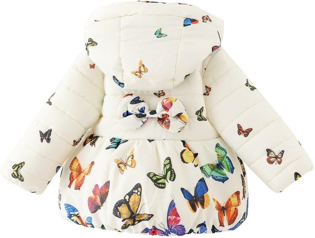 Weixinbuy Baby Girls' Infant Toddler Winter Warm Butterfly Print Hooded Outwear 3-4 Years White image number 4