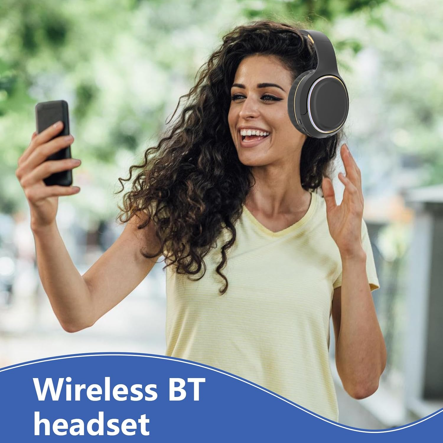 Headphones Wireless - Wireless Headset for Phone | Folding Bass Headphones with Stereo Sound and Mood Light for Workout Daily Commuting Work Travel Airplane image number 6