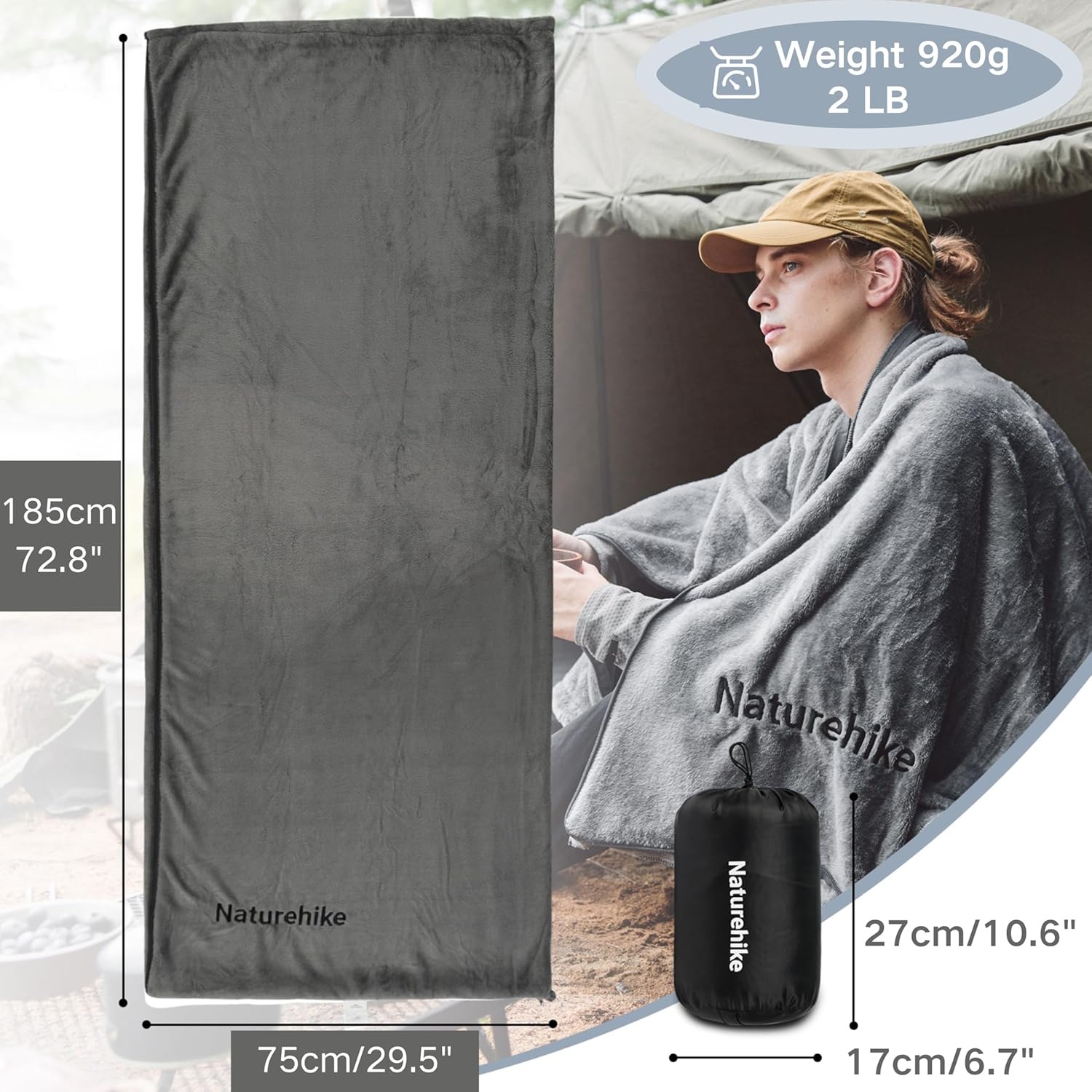 Naturehike Sleeping Bag Liner Cold Weather, for Camping, 2Lb/920G Lightweight Sleeping Sack for Outdoor Indoor, Sleeping Bag Blanket, Coral Fleece, Machine Washable image number 4