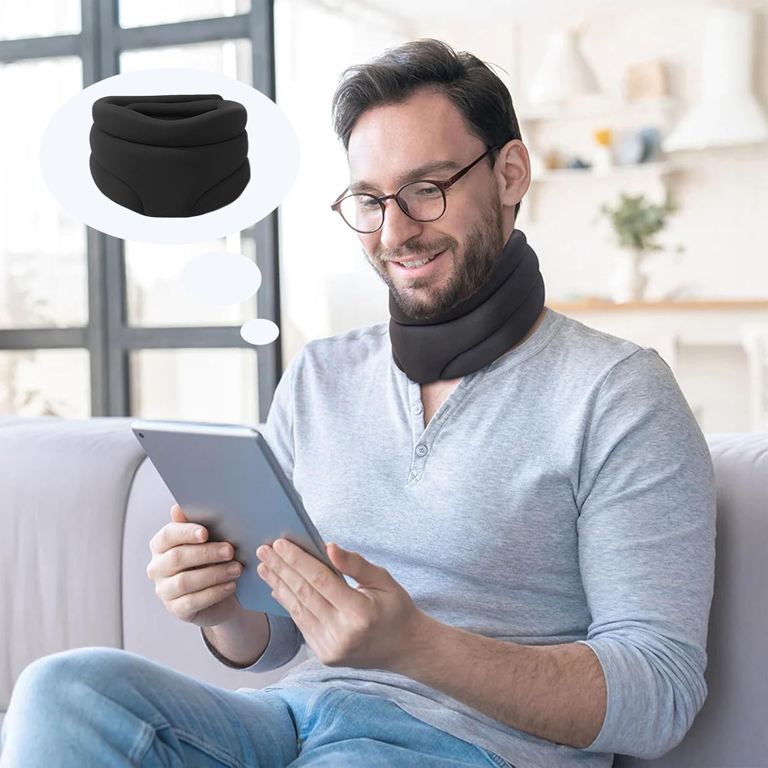 XUTONG Cervicorrect Neck Brace for Women Men,Soft Cervical Collar for Sleeping,Anti Snoring Neck Brace,Neck Pain Relief and Support(Black)