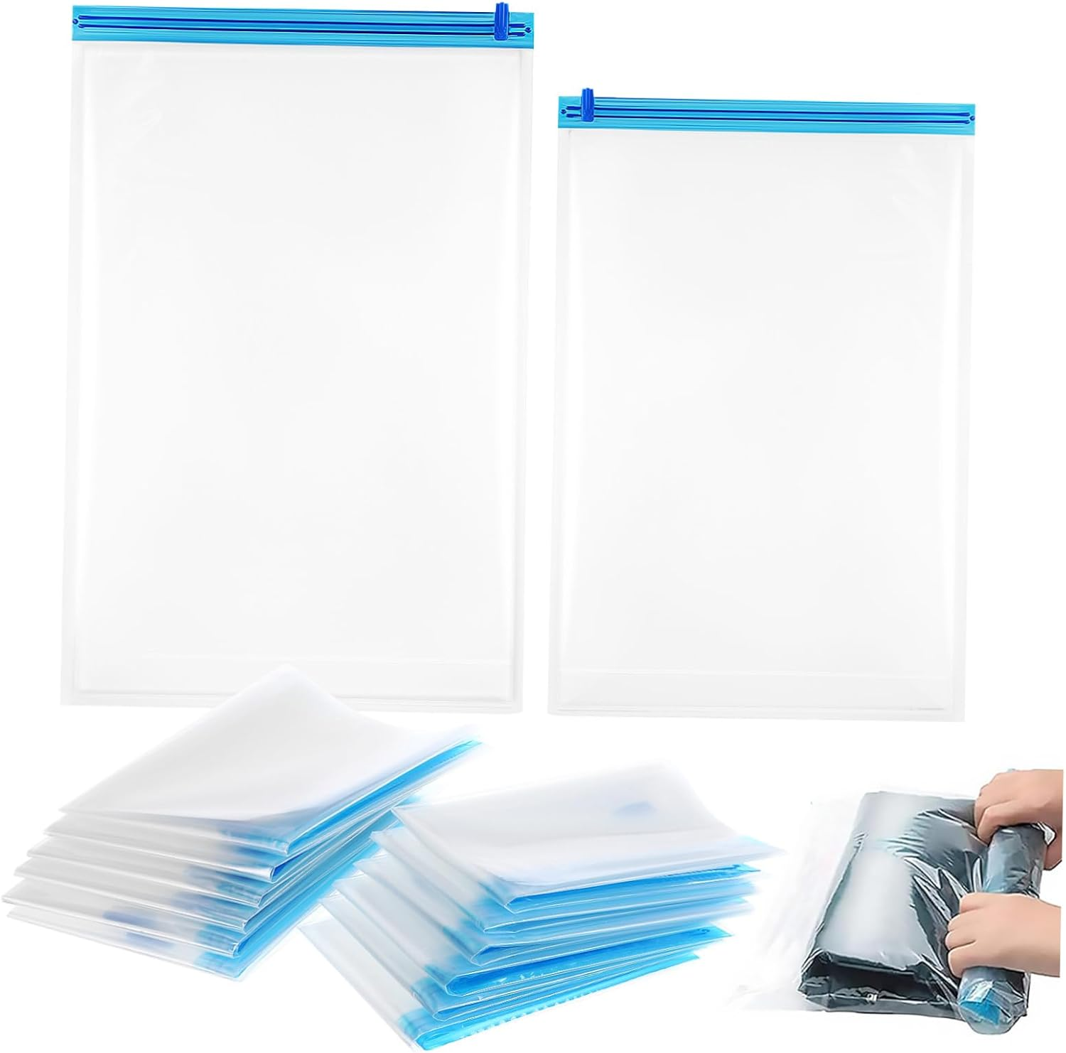 Hohopeti 12Pcs Travel Compression Bags Vacuum Storage Bags Double-Sided Sealing Space Saver Thick Design Travel Essentials image number 3