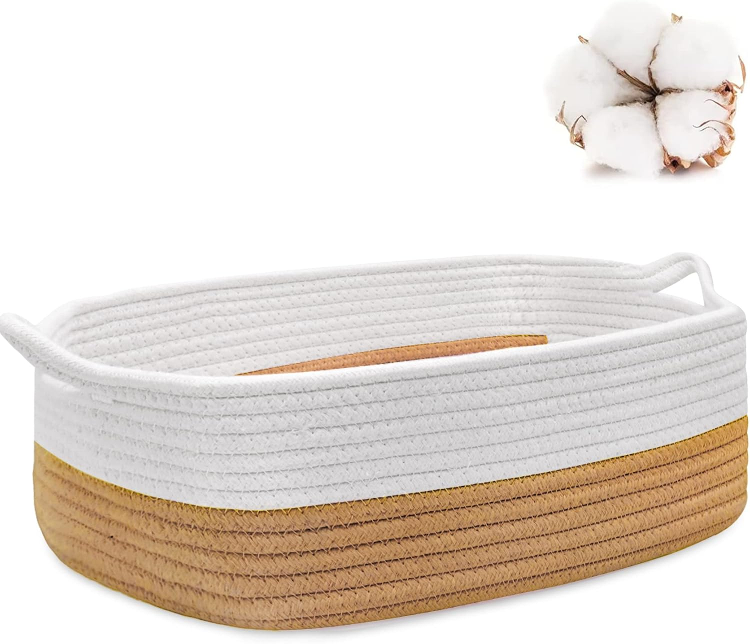 Abenkle Small Storage Basket with Handles, Cotton Rope Woven Dog Cat Toy Bin, Decorative Shelves Closet Organizing for Nursery Laundry Bedroom Bathroom, 14.2''X 11''X 5.1'' - All Pink image number 5