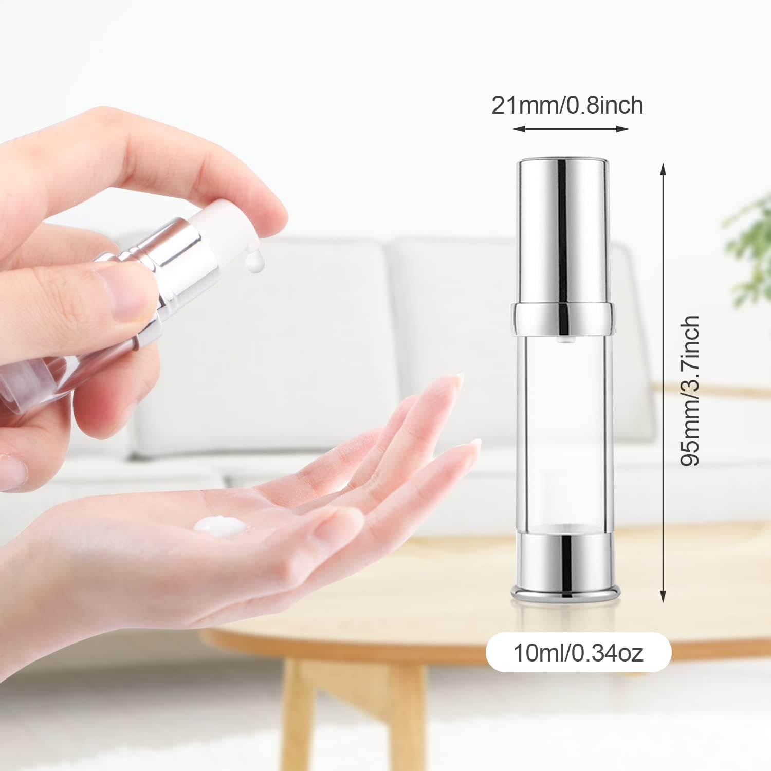 8 Pack 10Ml/0.34Oz Plastic Airless Pump Bottle Refillable Lotion Containers Empty Pump Press Vacuum Dispenser for Travel Cosmetic Liquid Foundation Essence Gel Emulsion Toiletries Sample image number 2