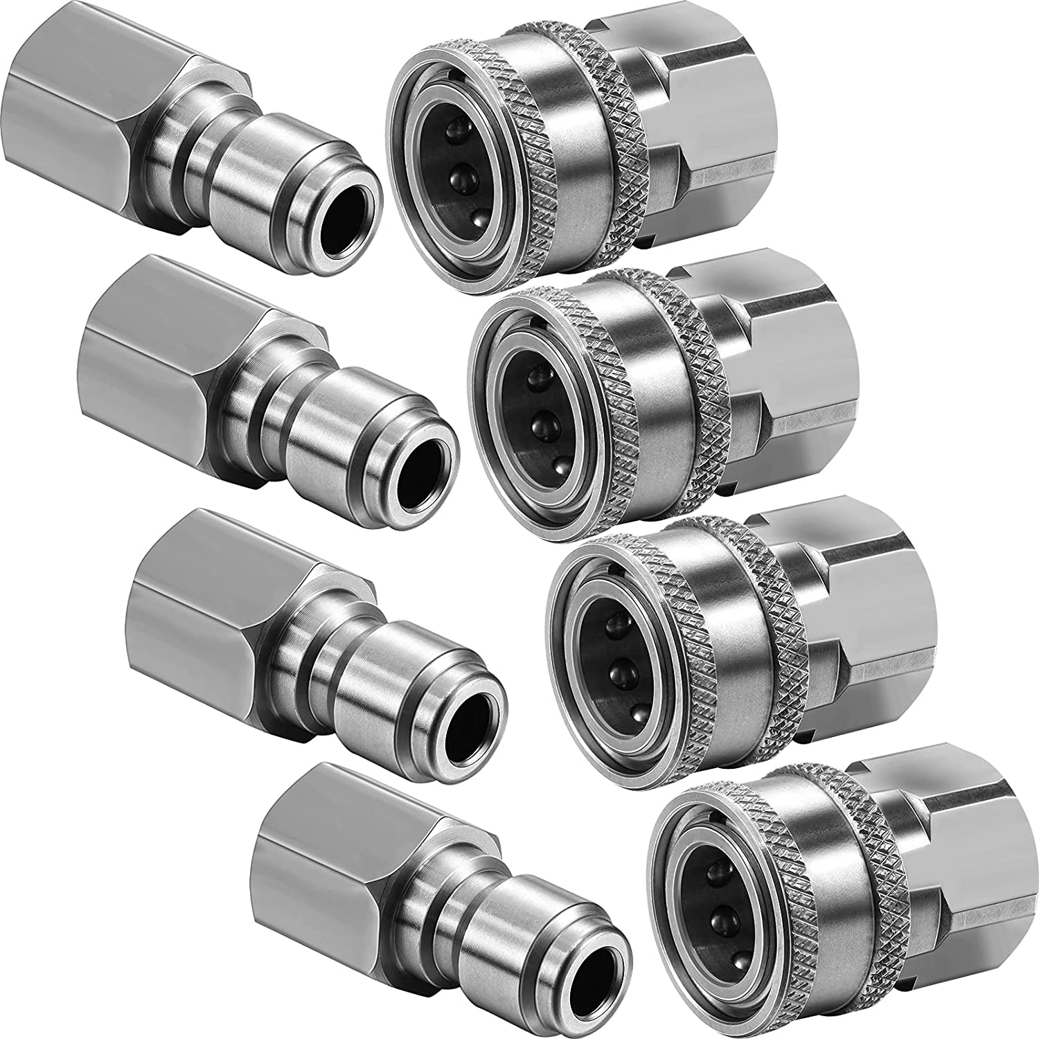 Hotop 4 Sets NPT 3/8 Inch Stainless Steel Male and Female Quick Connector Kit Pressure Washer Adapters Hose Quick Connector (Internal Thread) - Internal Thread image number 3