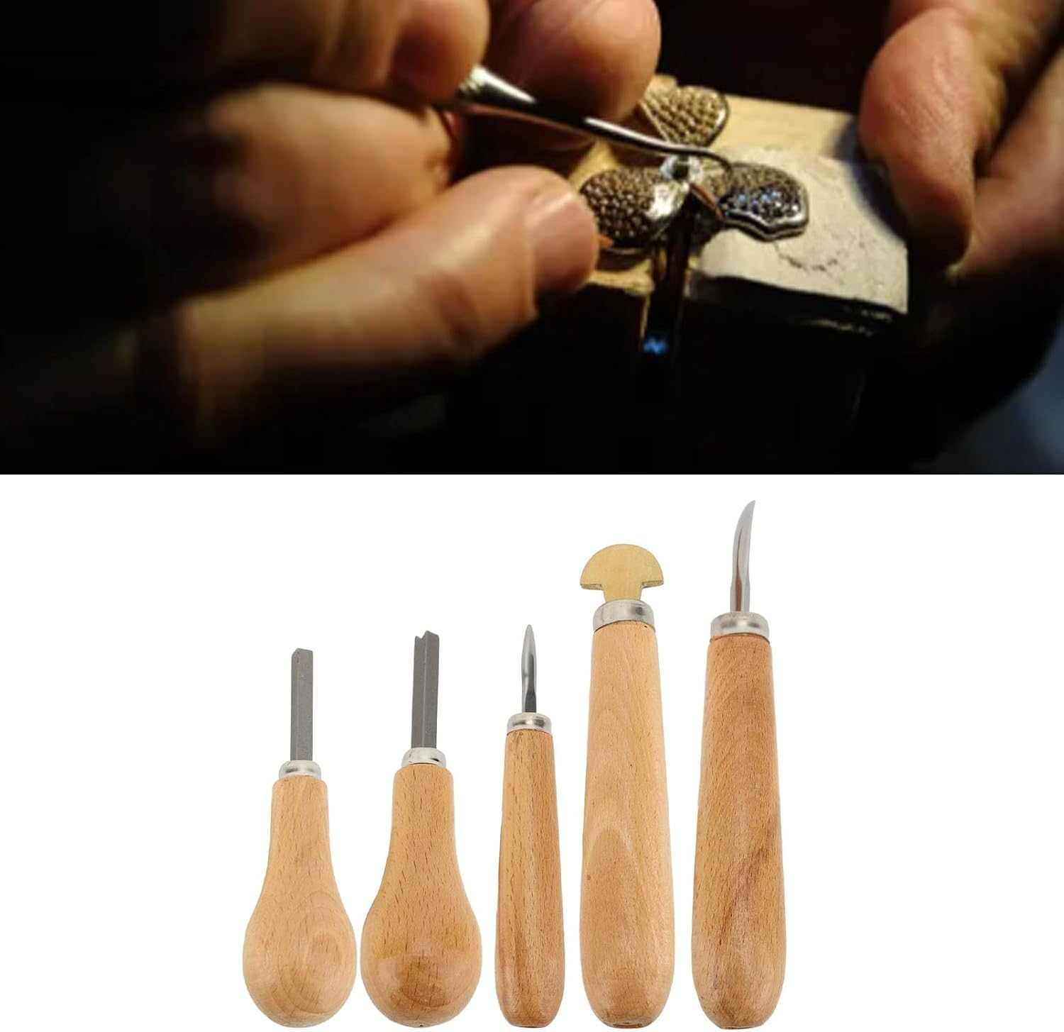 RASTKY Stone Setting Prong and Bezel Set Wood Handle Jewelry Tool Set for Secure Stone Setting for Skilled Beginner for Beech Wood and Metal image number 5