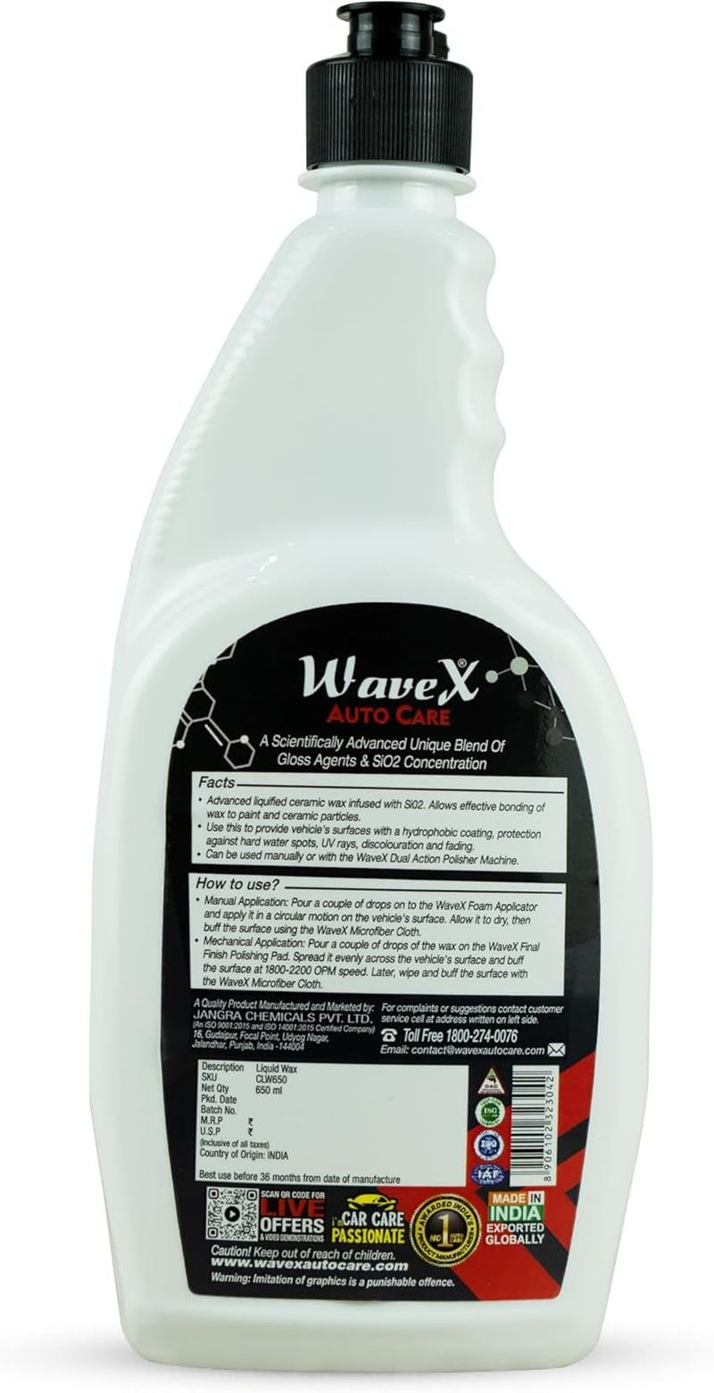 Wavex Sio2 Ceramic Liquid Wax for Cars and Bikes 650 Ml | Gives Deep Gloss and Ultimate Hydrophobic Protection image number 5