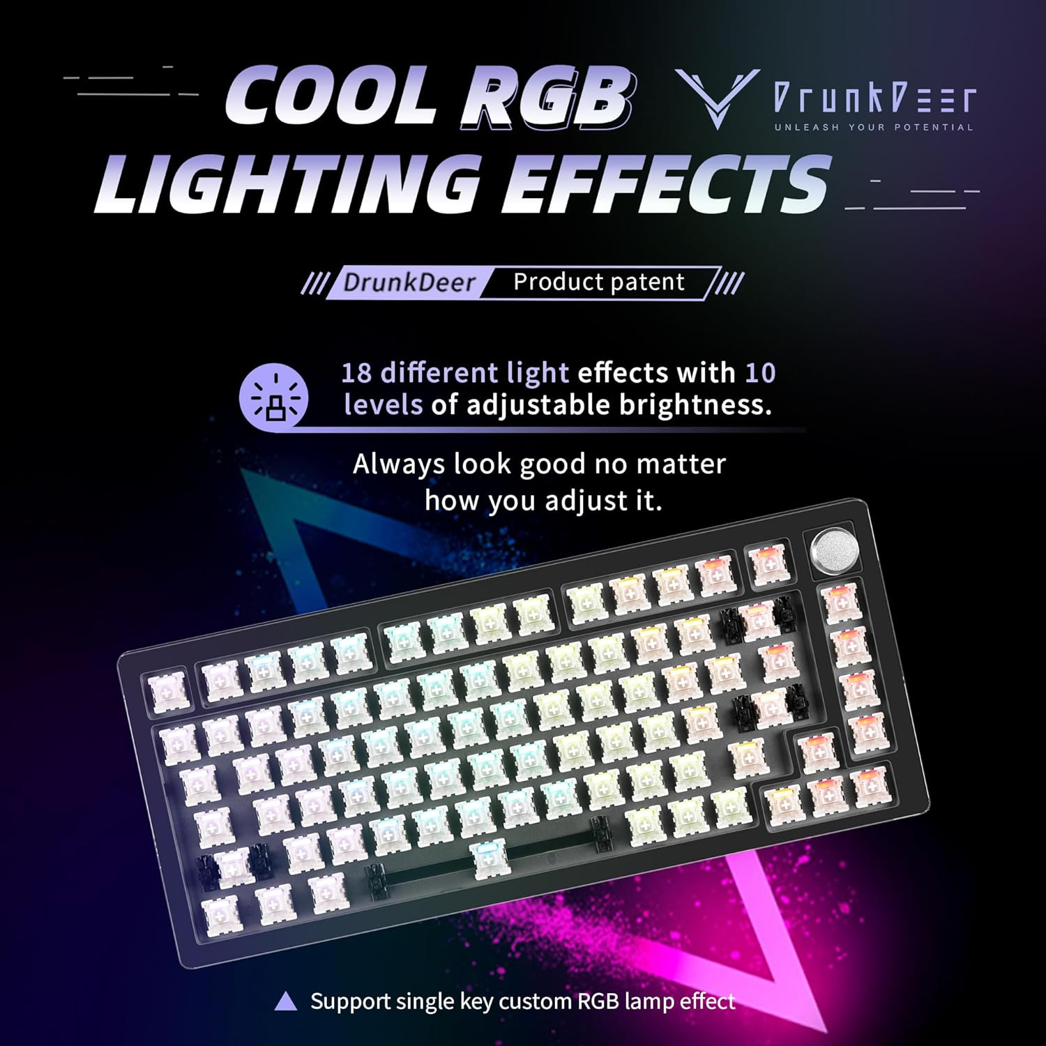 Drunkdeer A75-Mechanical-Keyboard, TKL Gaming Keyboards, Hyper Fast Magnetic-Switch, RGB Wired USB Compact 82 Keys with Knob Black image number 1