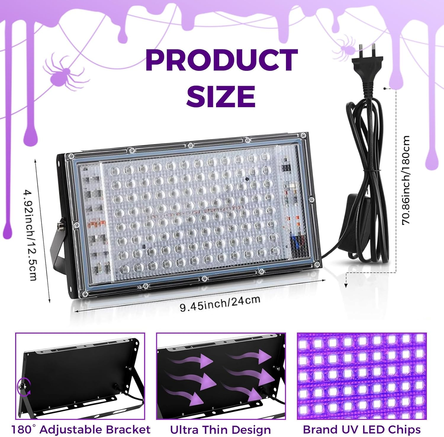 UV Black Light, 100W Black Lights, UV Flood Light AC220-240V, IP65 Waterproof, Blacklight Purple Glow in the Dark Paint Party Decorations Fixtures for Poster Room Stage Halloween