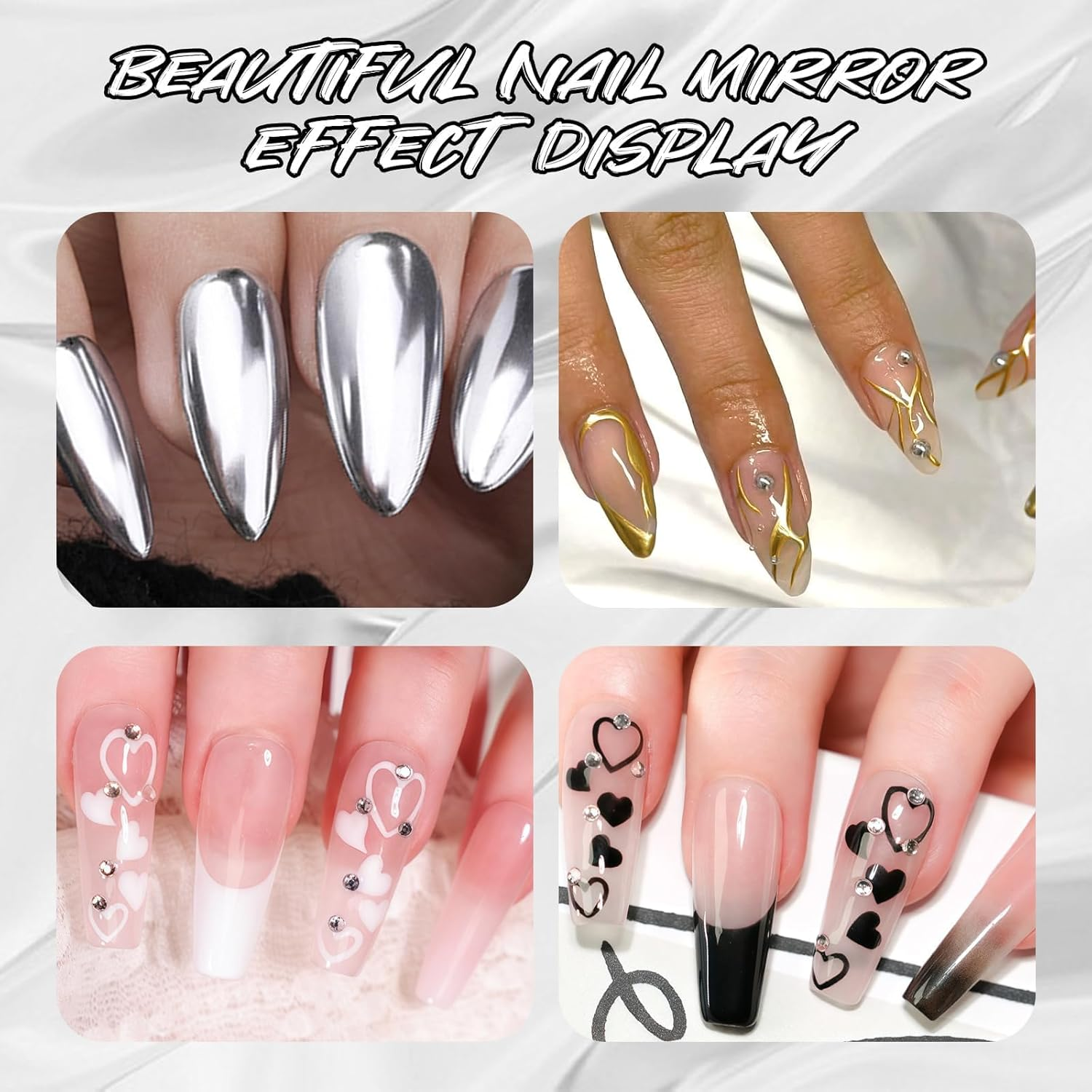 4X12Ml Metallic Mirror Painting Liner Gel Polish Set, Mirror Chrome Effect Painted Gel &Black & White Nail Polish Drawing Striper Gel Build in Thin Brush Soak off UV/LED Nail Manicure Setb - Set B image number 3